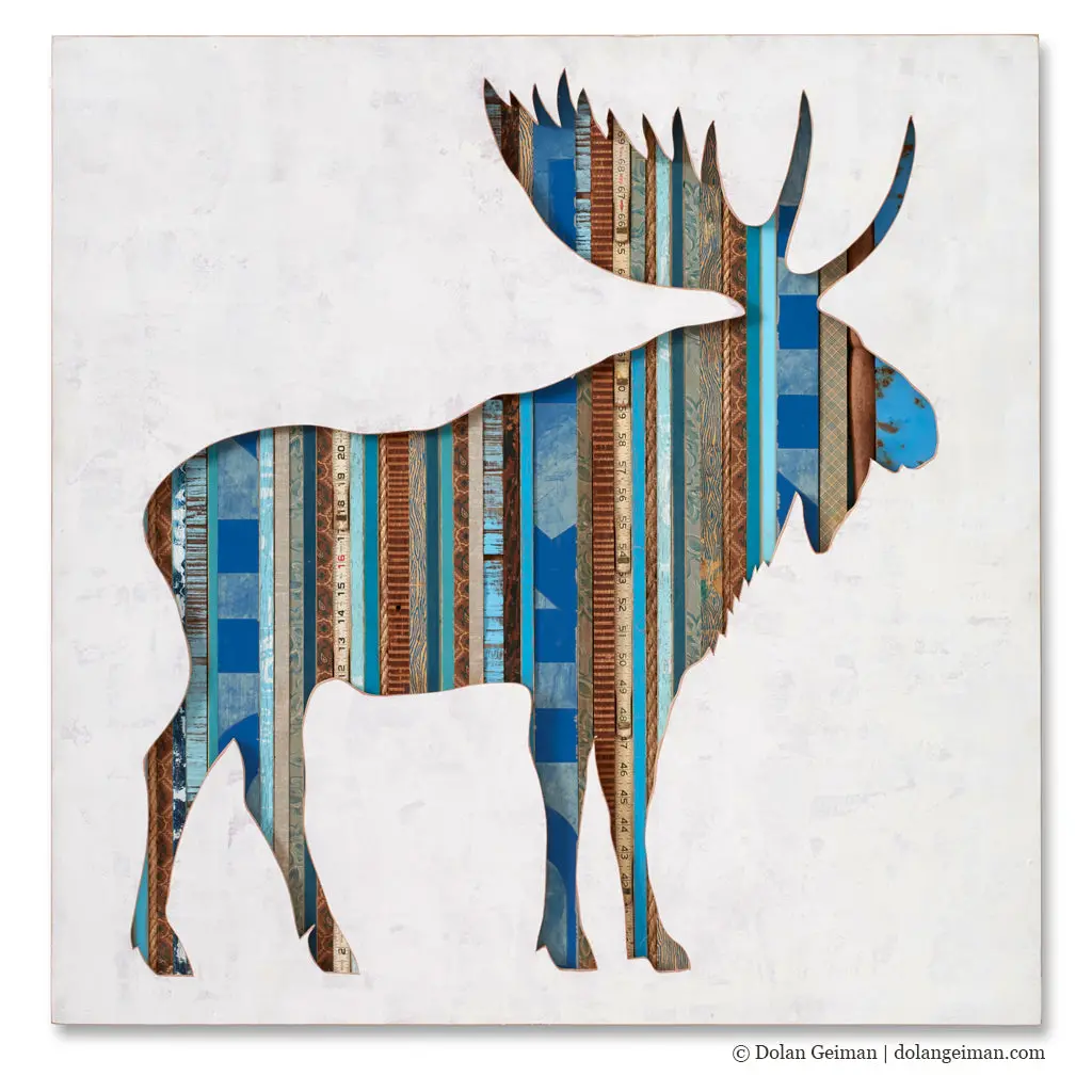 Moose Silhouette Original Mixed Media Wall Art 1