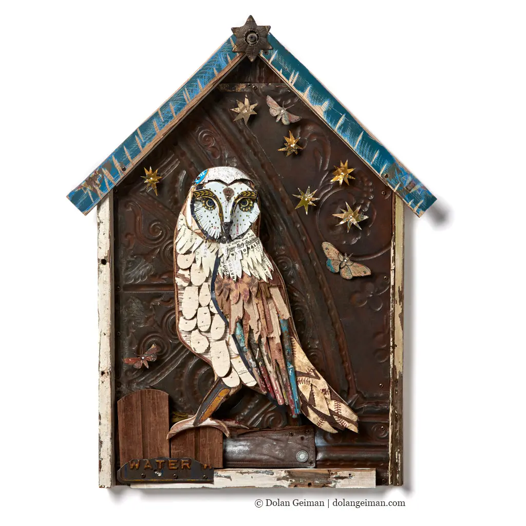 Ophelia, Owl Mother Original Mixed Media Wall Art 1