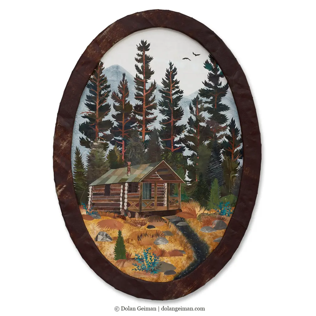 Cabin In Woods Original Paper Collage 1