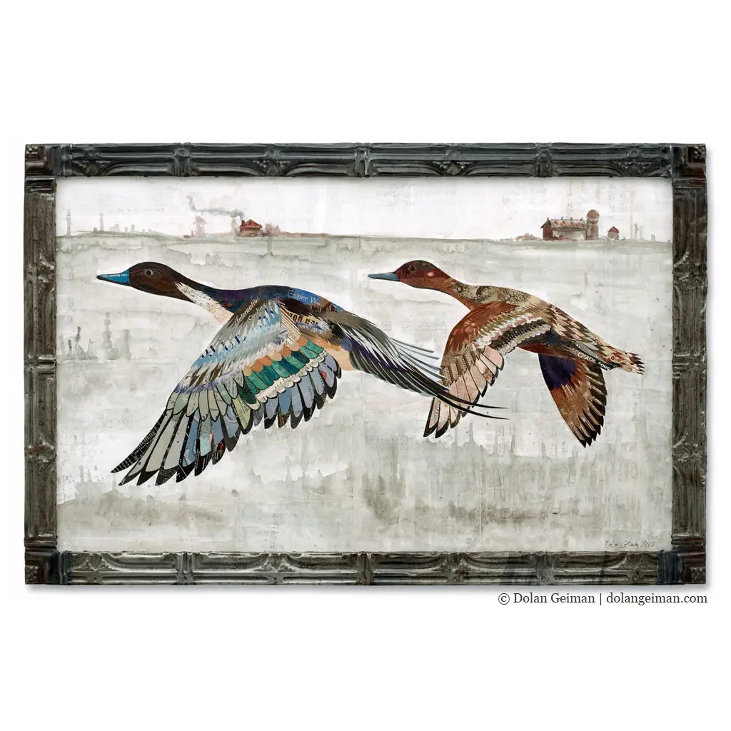 Pintail Ducks Original Paper Collage 1