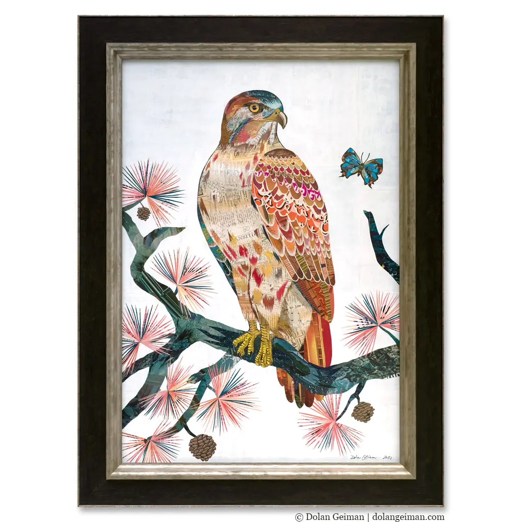 Perched In The Pines Original Paper Collage 1
