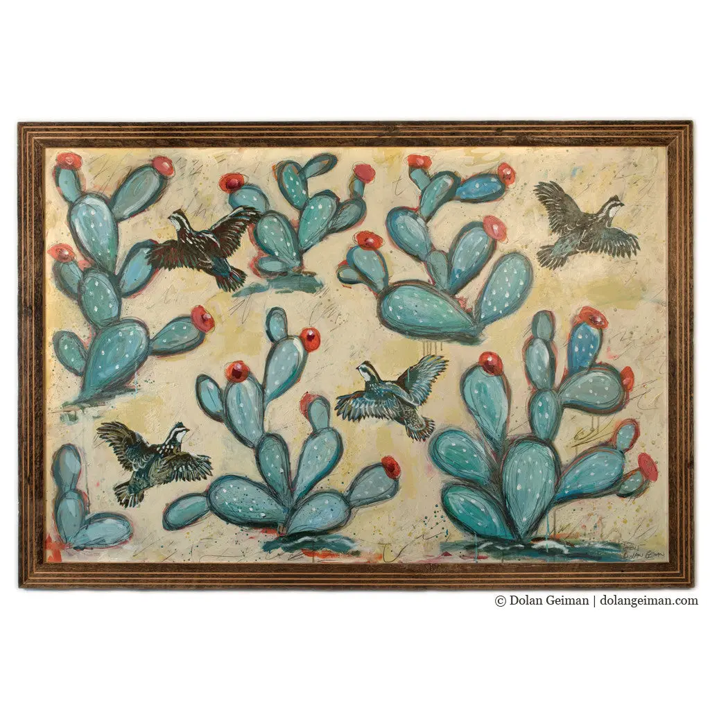 Quail & Cactus Original Mixed Media Painting 1