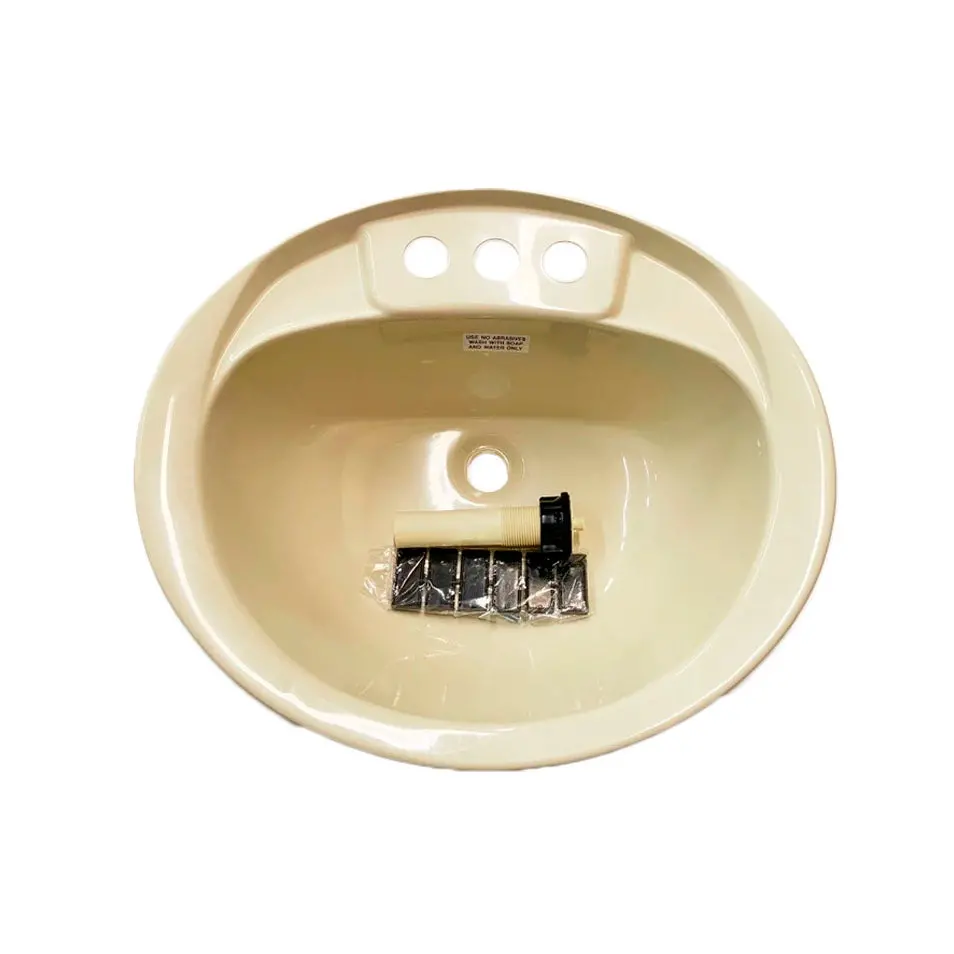 Rv Camper Trailer Oval Bathroom Sink With Drain Stopper Lavatory Sink 20" X 17" - Parchment Beige 1