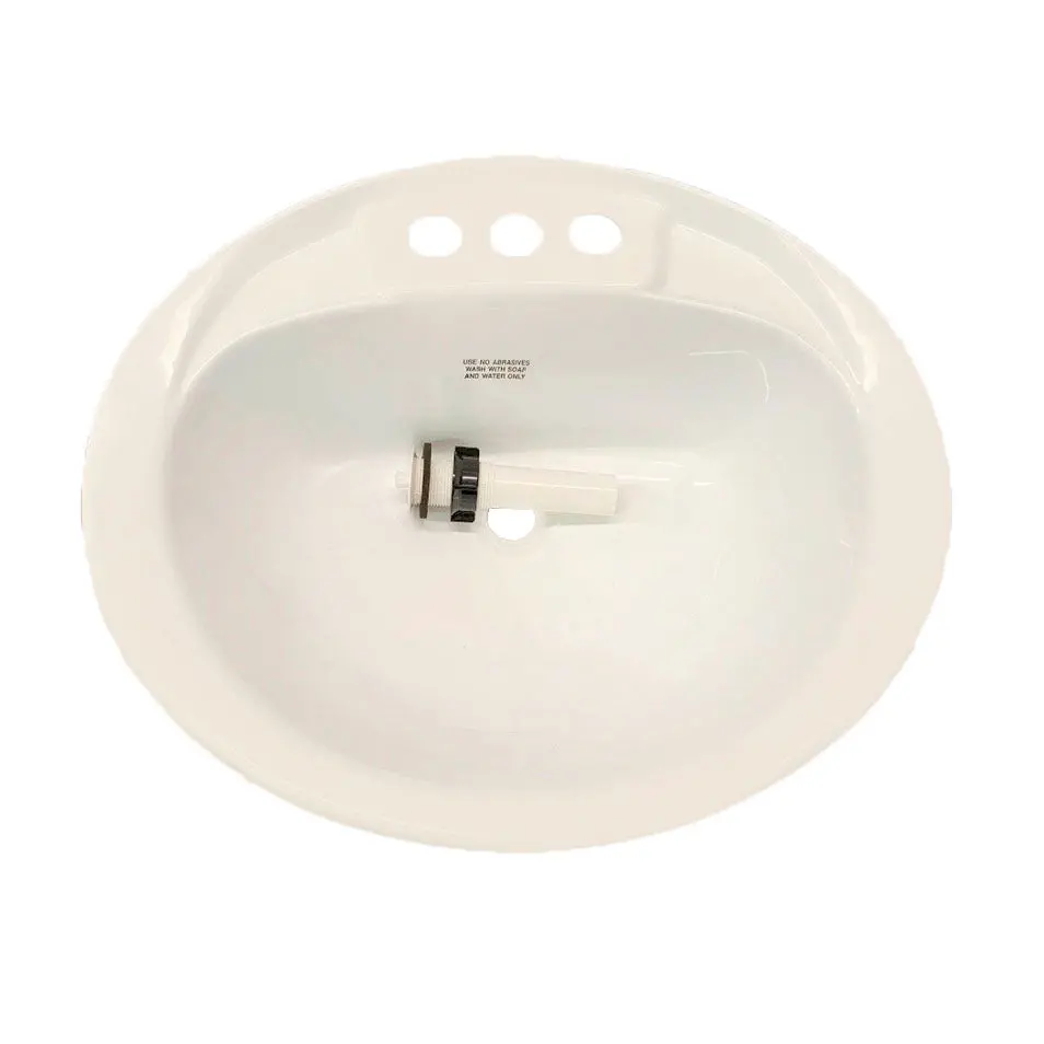 Rv Camper Trailer Oval Bathroom Sink With Drain Stopper Lavatory Sink 20" X 17" - White 1