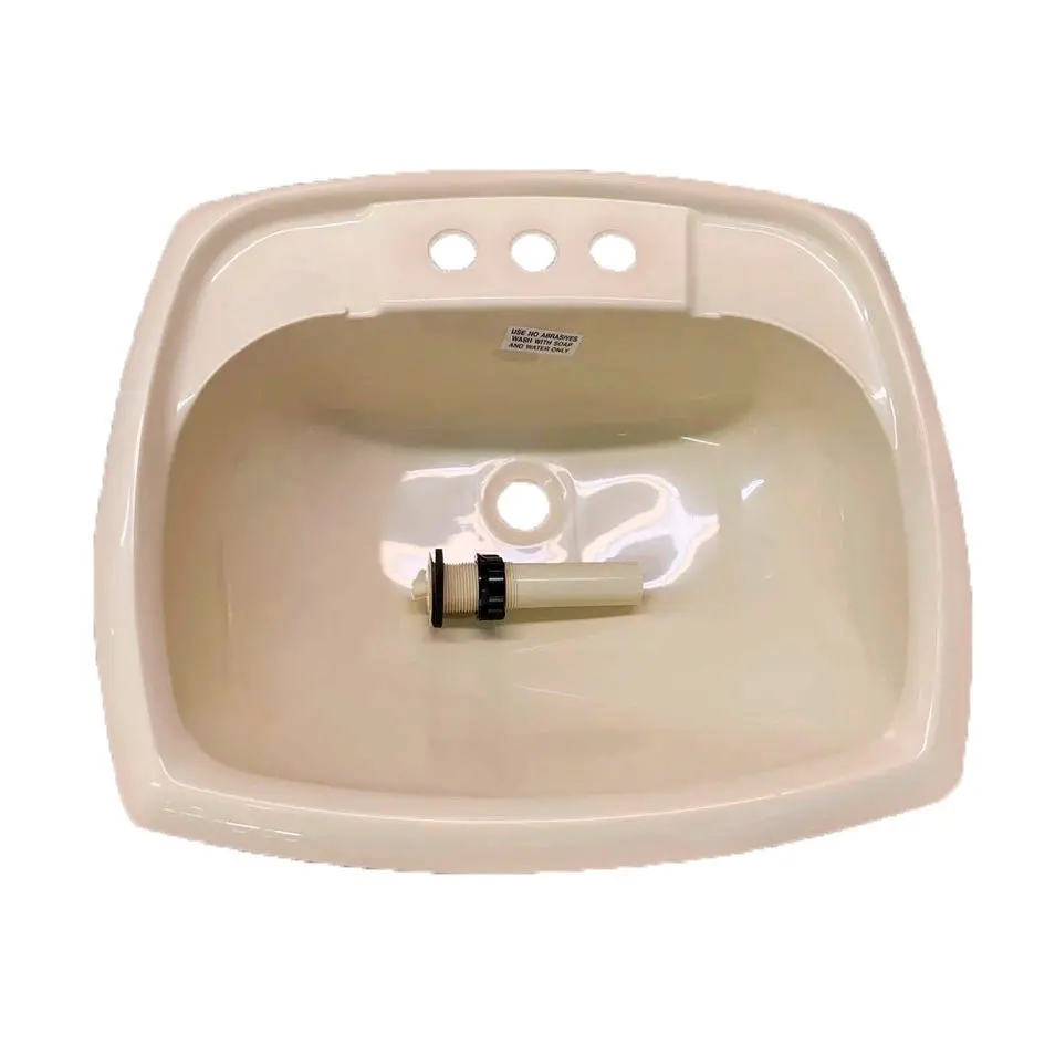 Rv Camper Trailer Rectangular Bathroom Sink With Drain Stopper Lavatory Sink 20" X 17" - Parchment Beige 1