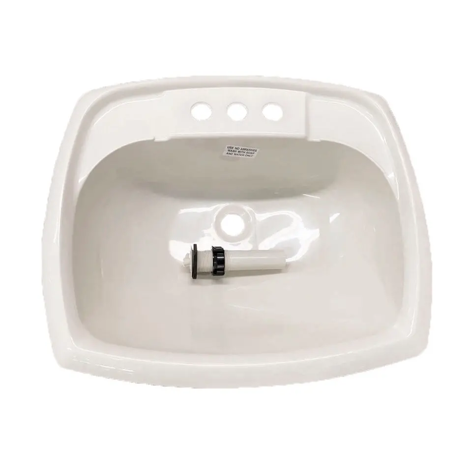 Rv Camper Trailer Rectangular Bathroom Sink With Drain Stopper Lavatory Sink 20" X 17" - White 1