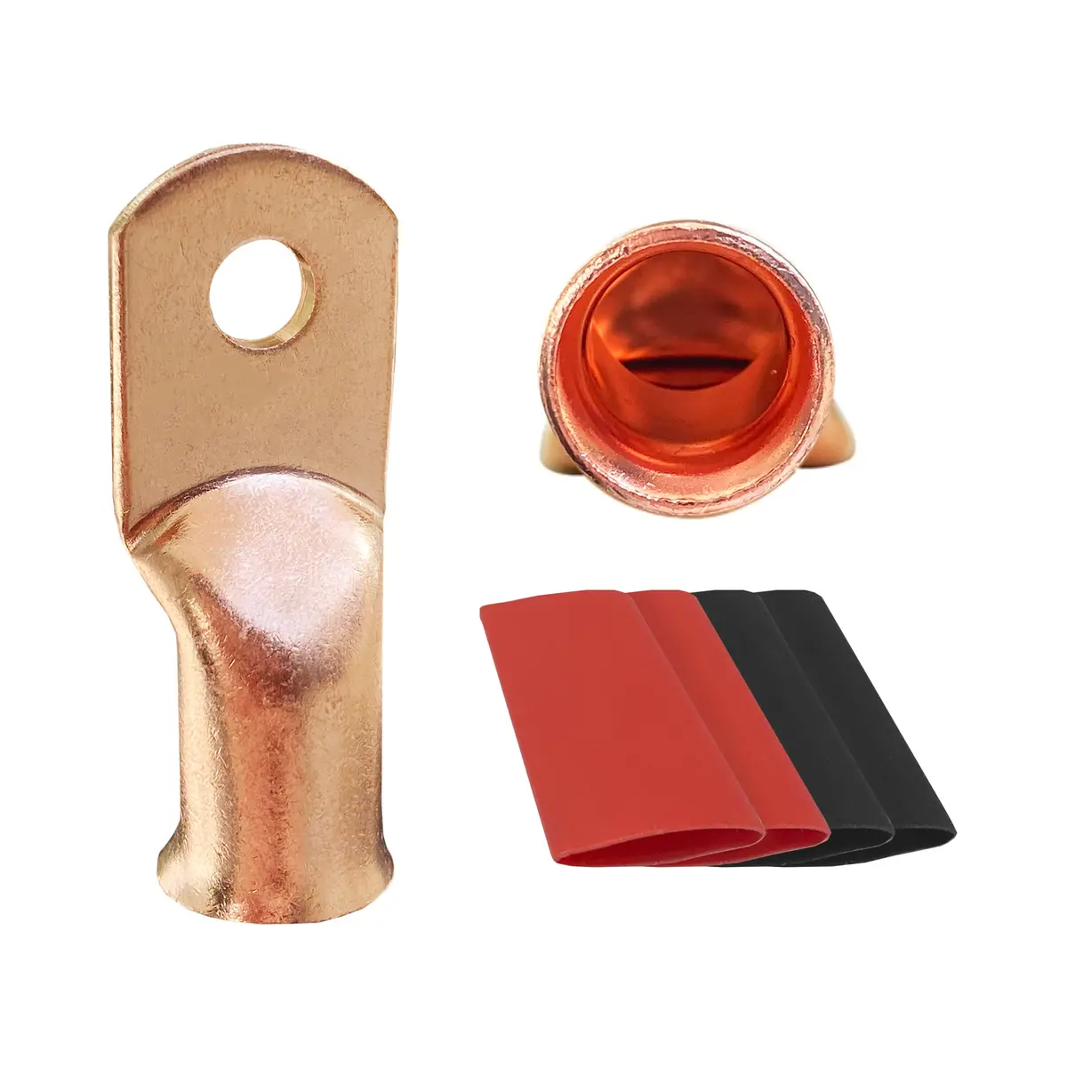 Battery Lugs, Copper Wire Lugs, Heavy Duty Battery Cable Ends, Tubular Ring Terminals, Awg Crimp Wire Ring Lugs, Battery Terminal Connectors With 3:1 Heat Shrink Tubing 1
