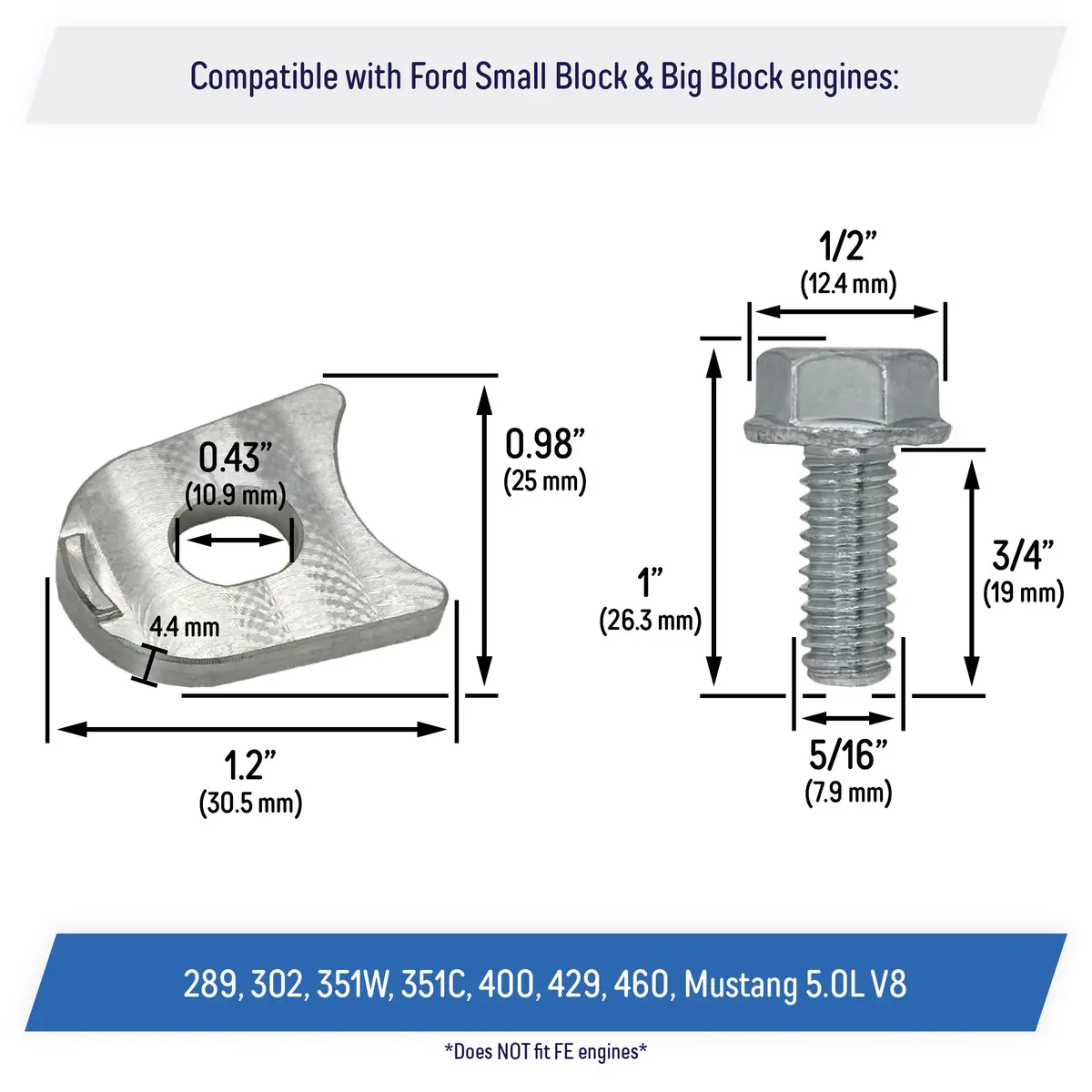 Sbf Bbf Distributor Hold Down Clamp For Ford Small Big Block - 289, 302, 351W, 351C, 400, 429, 460, Mustang 5.0L (Not Fe) 2