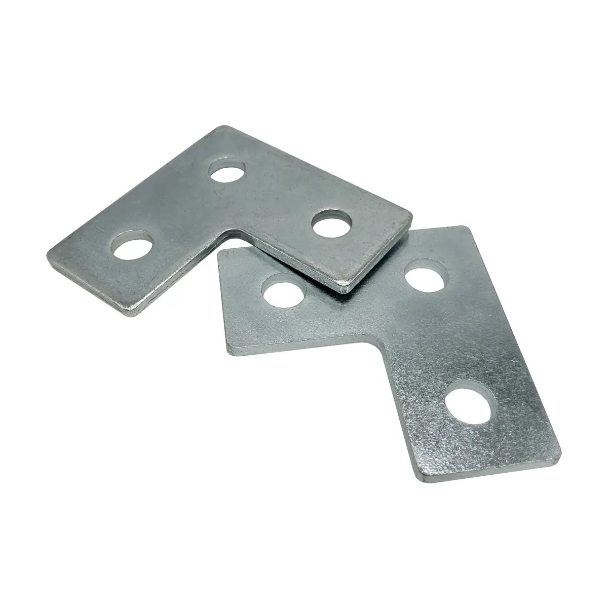 3 Hole, L Shaped Flat Plate Connector For 1/2" Bolt In 1-5/8" Strut Channel - Heavy Duty, Electro-Galvanized 1