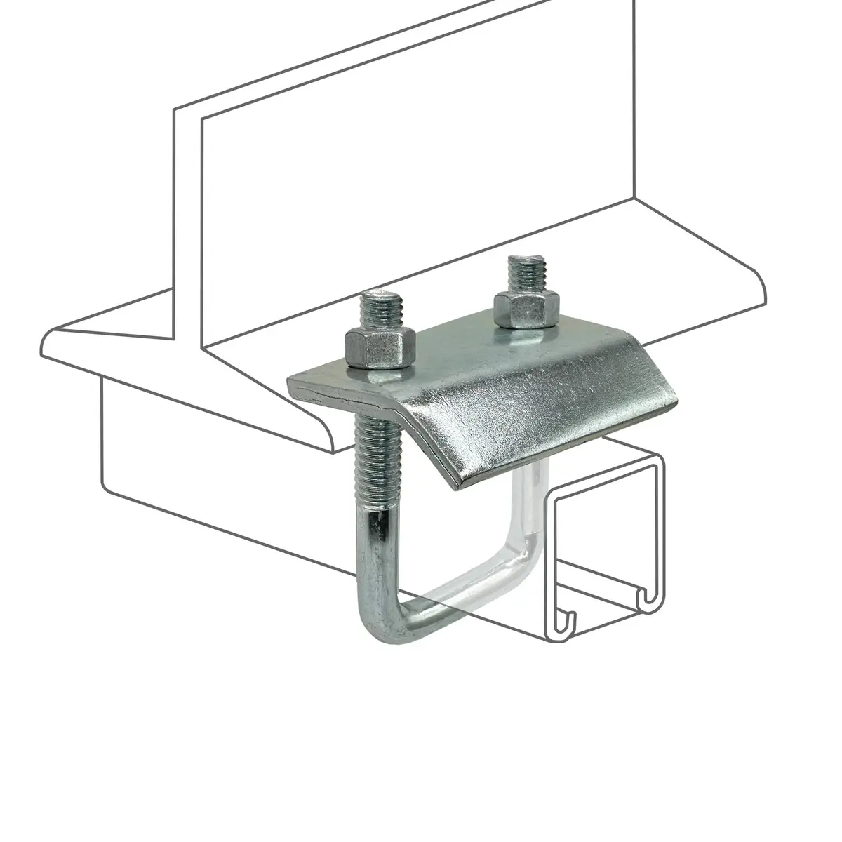 Strut To Beam Clamp With Square U-Bolt And Nuts, 13/16" - 1-5/8" Channel 1