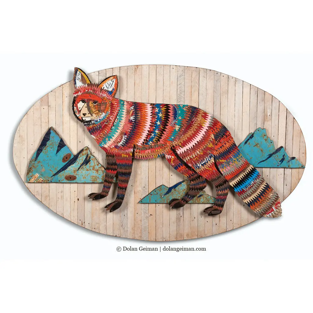Red Fox With Mountains Original Metal Wall Sculpture 1