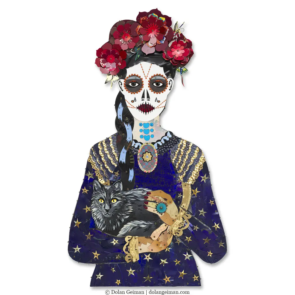 Custom Woman With Cat Original Metal Wall Sculpture 1
