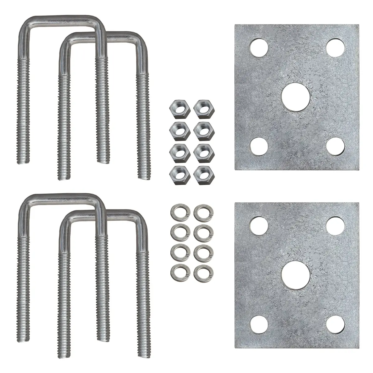 Square U Bolts & Tie Plate Kit For 1-1/2" Trailer Axle, Galvanized Zinc 1