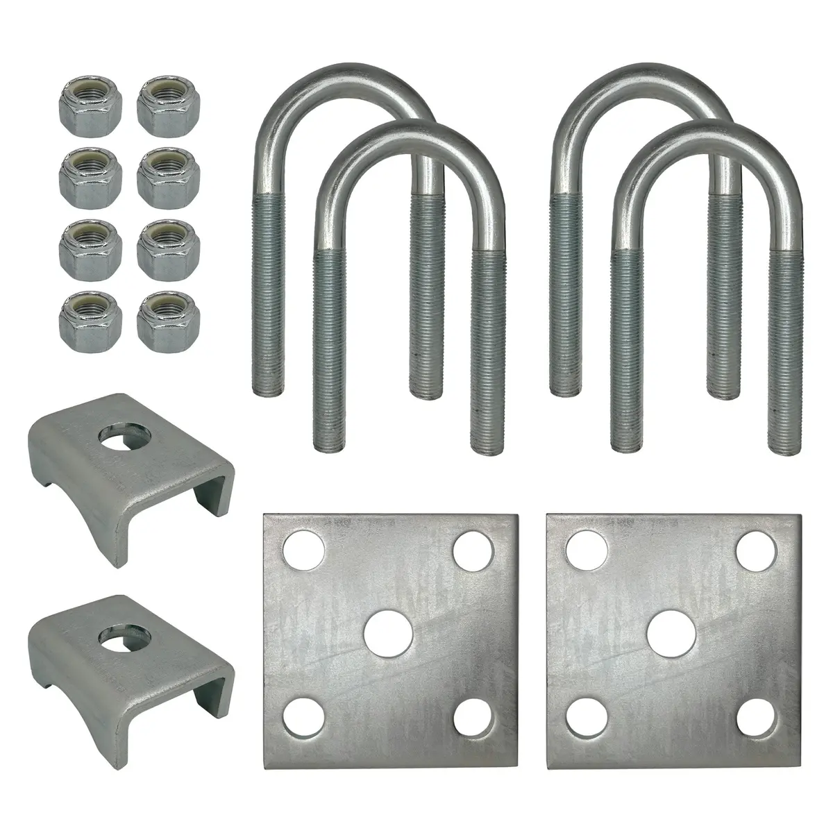 U Bolt Mounting & Plate Kit For 2,200 Lb Trailer Axle With 1-3/4" Round Tube Diameter, Galvanized Zinc 1