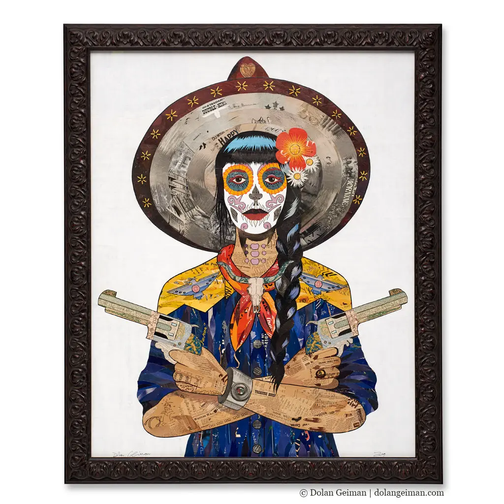Vaquera Sudoeste (Indigo), Longhorn Original Paper Collage 1