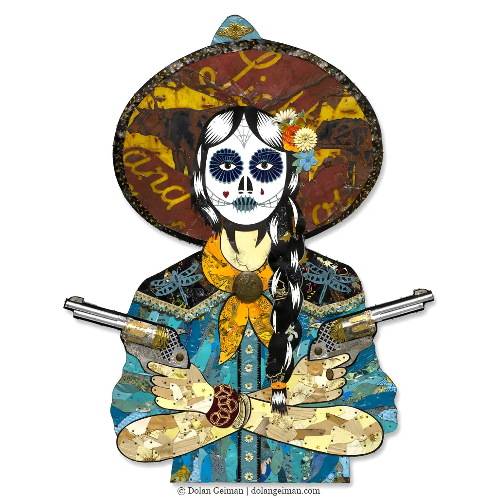 Turquoise Shirt Cowgirl Original Metal Wall Sculpture 1