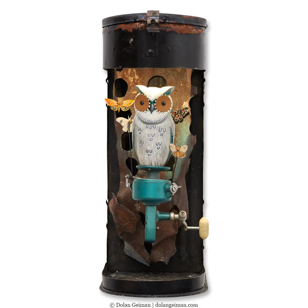 Whirligig (Owl) Original Mixed Media Wall Sculpture 1