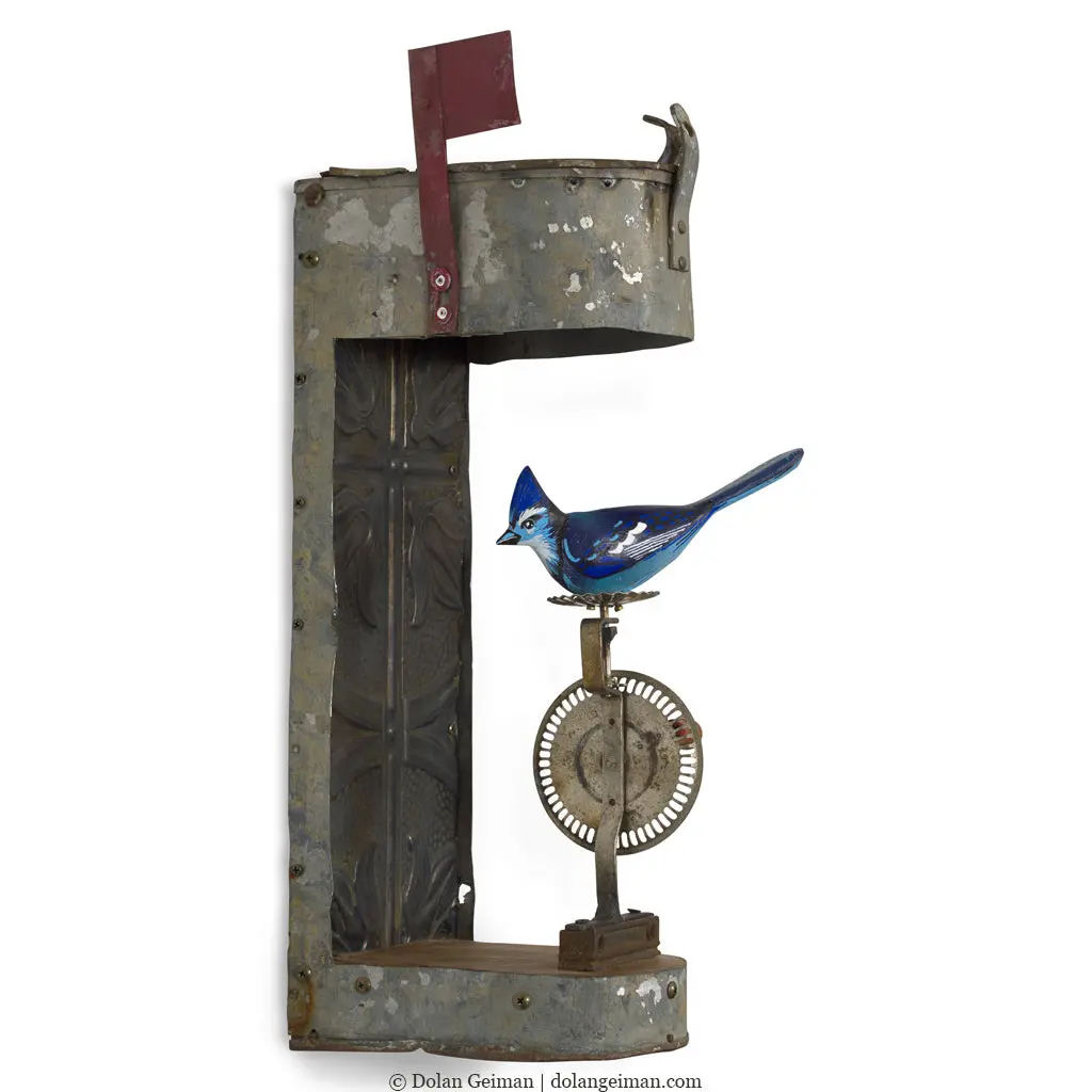 Whirligig (Blue Jay) Original Mixed Media Wall Sculpture 1