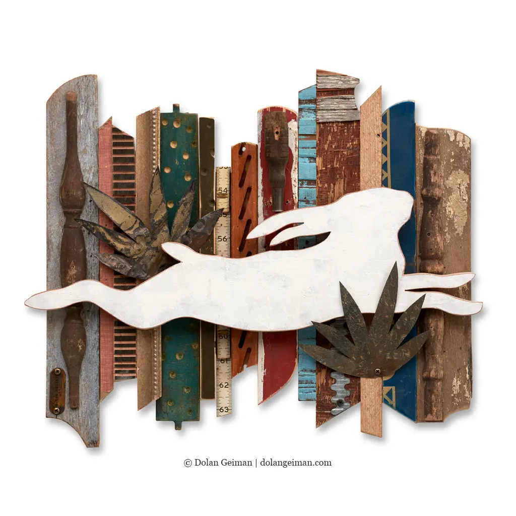 Rescued Wood Construction (Wild Hare) Original Mixed Media Wall Art 1