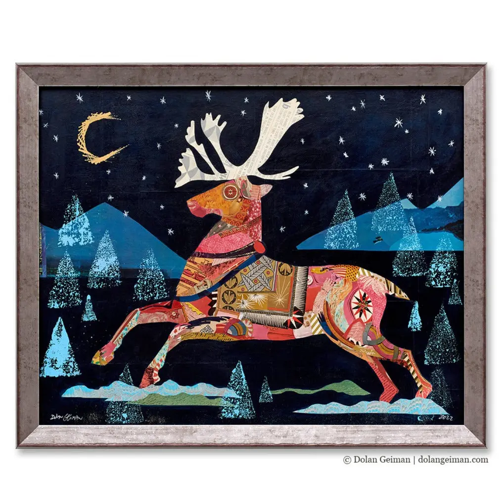Winter Tale: Reindeer Original Paper Collage 1