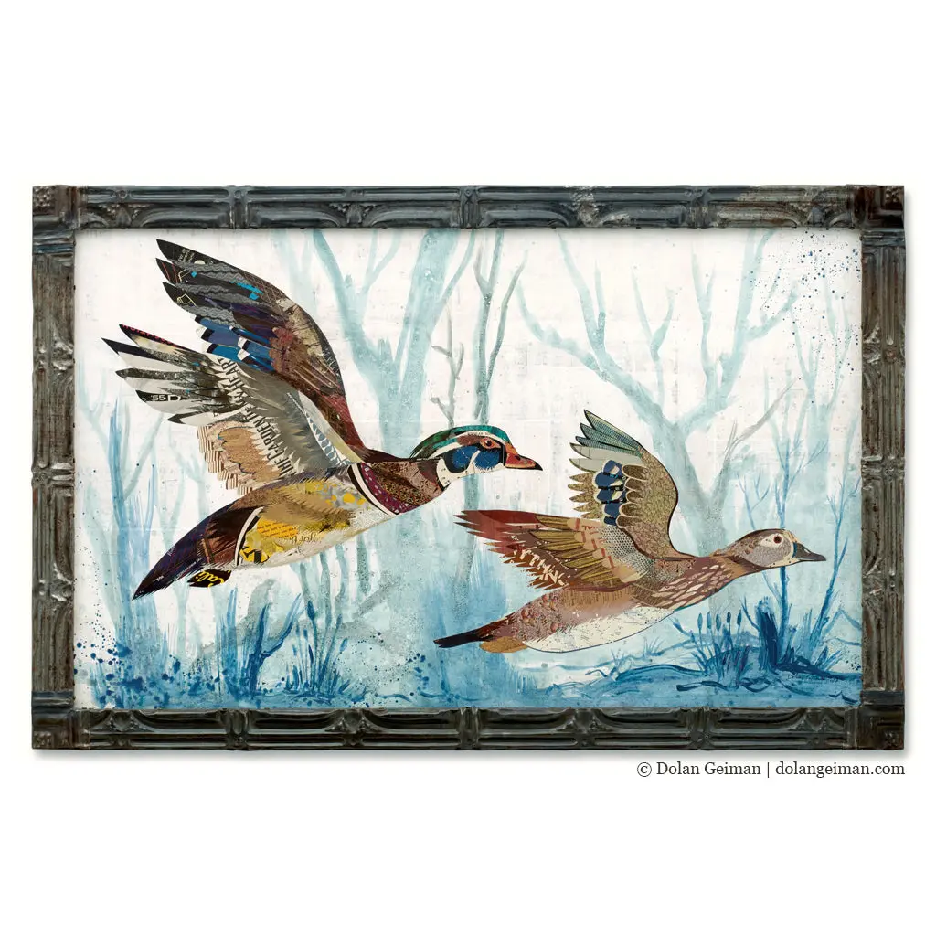 Wood Ducks Original Paper Collage 1