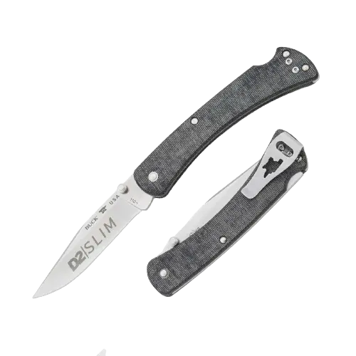 Buck - 110 Slim Hunter 3.8" Lockback Knife / Black Micarta / Satin D2 1