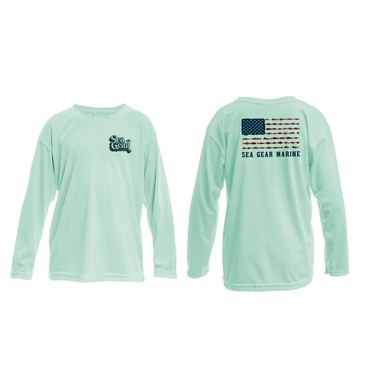 Sea Gear Kids’ Long-Sleeve Sun Shirt Featuring Fish Flag Graphic – UPF 50+ UV Protection