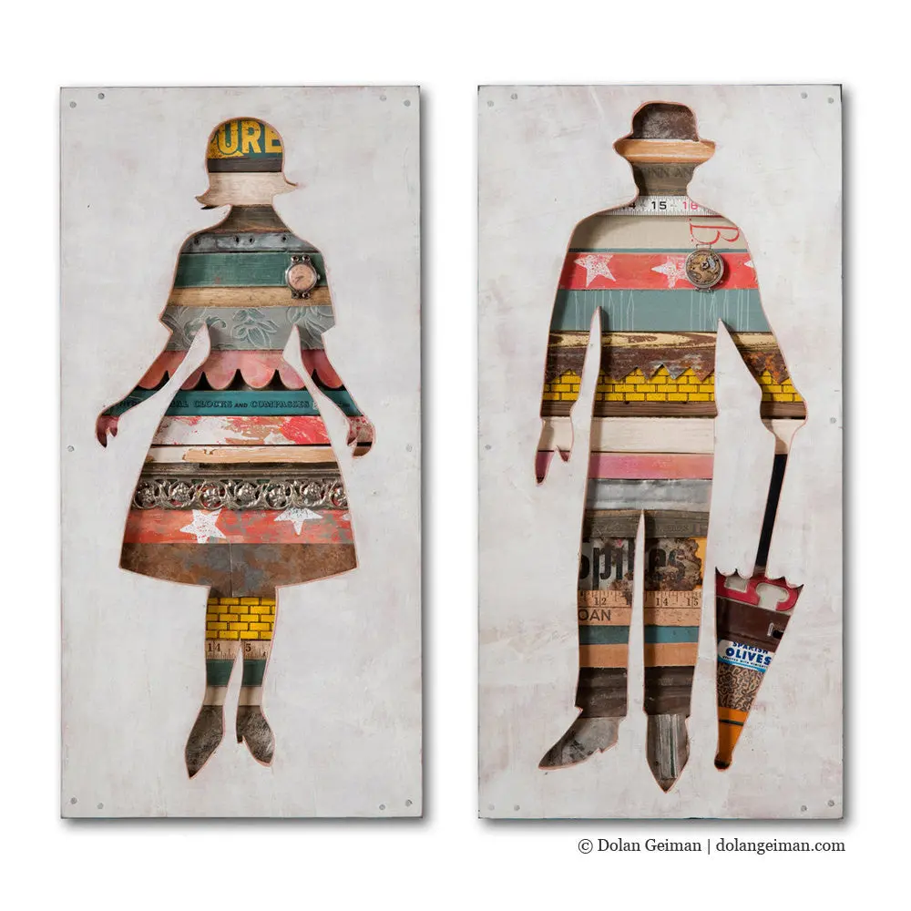 Market Stroll Silhouettes Original Mixed Media Wall Art 1
