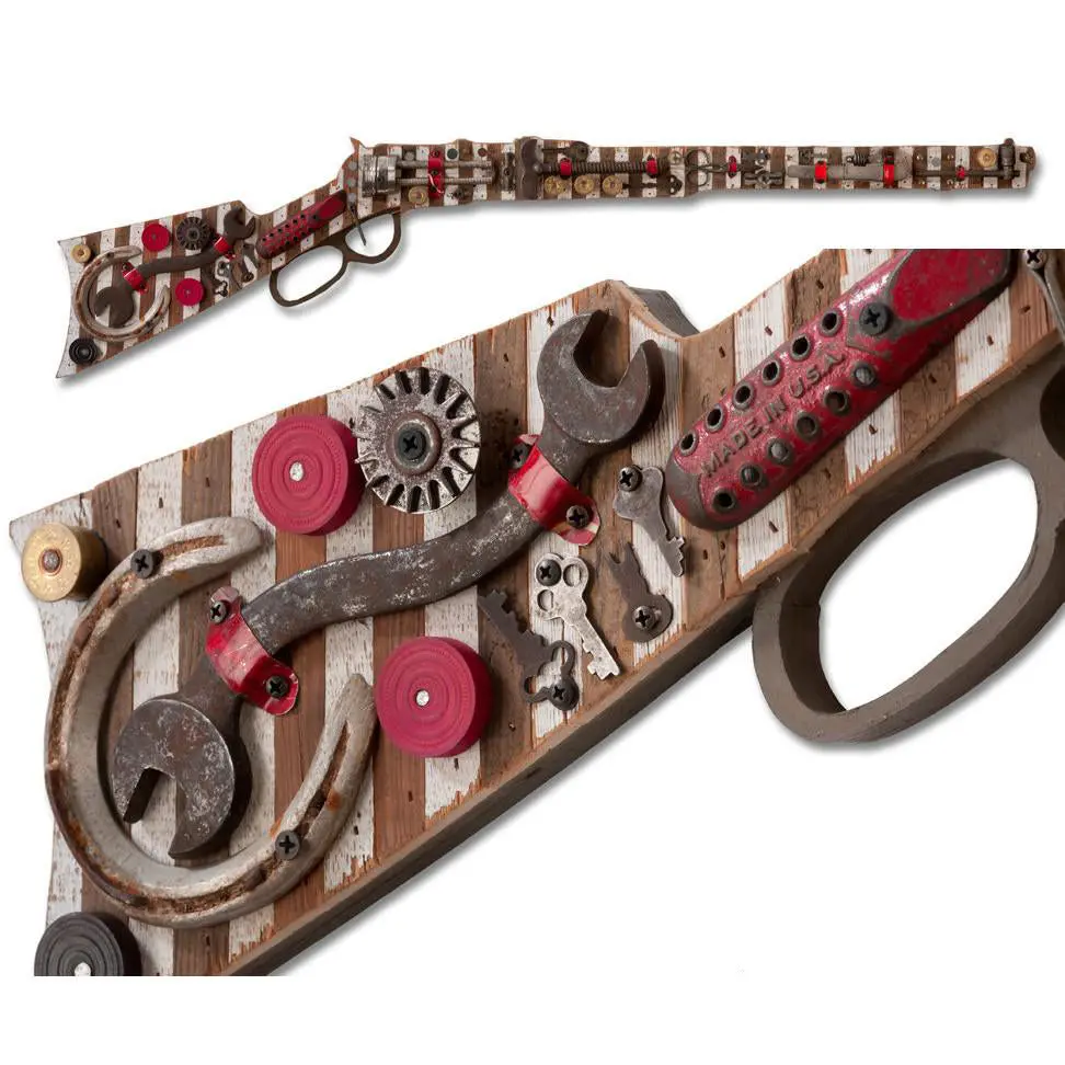 Rifle With Lucky Horseshoes Original Mixed Media Wall Art 1