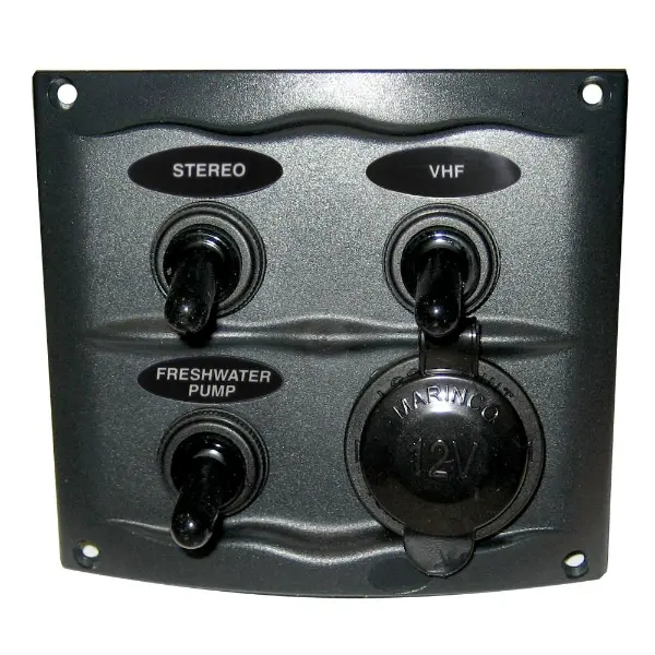 Marinco - Switch Panel 3 Gang Gray/Black Waterproof Panel With 3 Switches 1