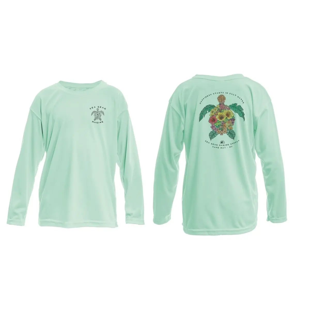 Sea Gear Floral Turtle Kids’ Long-Sleeve Sun Shirt – UPF 50+ UV Protection