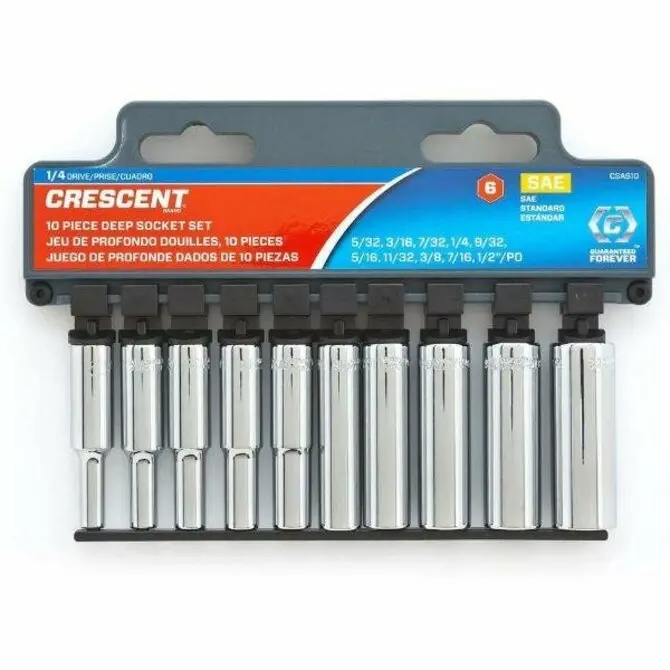 Crescent - 10 Pc,6 Point Deep Sae Socket Set 1/4" 1