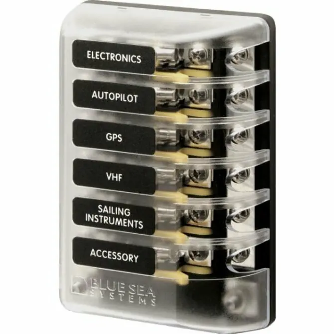 Blue Sea - St Glass 6 Circuit Fuse Block With Negative Bus And Cover 1