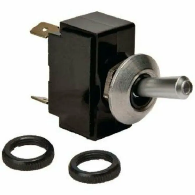 Sierra - Satin Chrome Tip On-Off Spst Toggle Switch With Matching Retaining Ring, White/Red 1