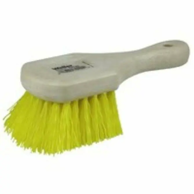 Weiler - 8" Utility Scrub Brush, Yellow Polypropylene Fill, Short Handle Foam Block 1