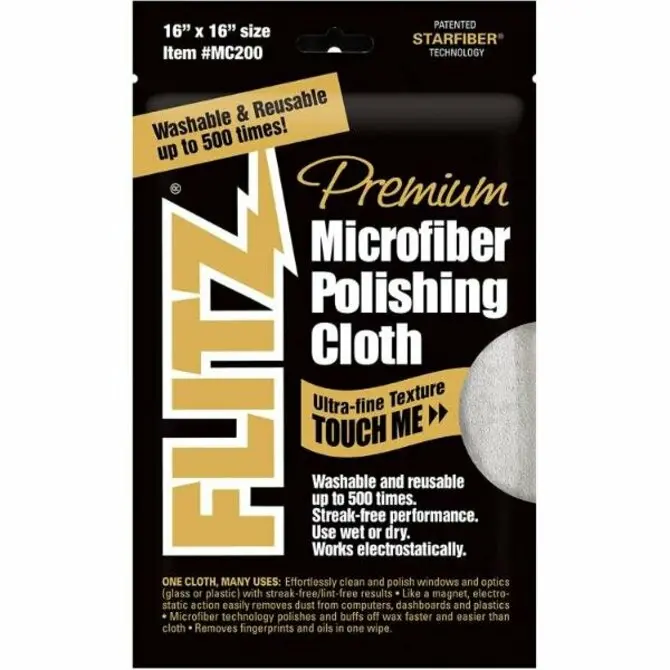 Flitz - Thick 'N Thirsty 16" X 16" Silver Microfiber Polishing Cloth 16 X 16 Char/Blk 1